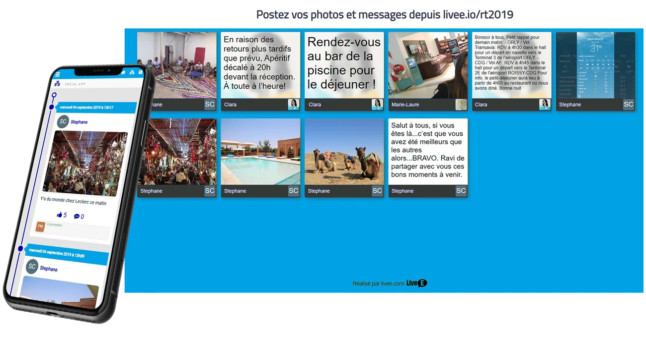 Aperçu de la Social App de LiveE